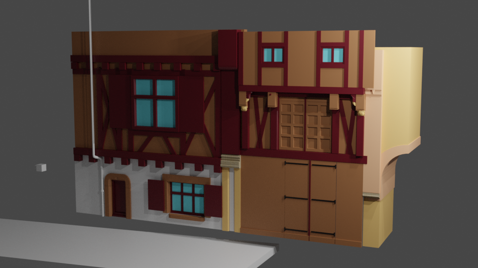 une façade de maison de la rue de la vau saint jacques de parthenay dessinee en 3d par moi