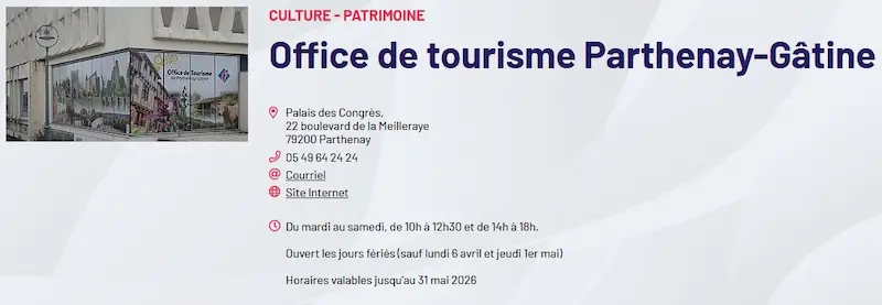 office tourisme parthenay horaires adresse