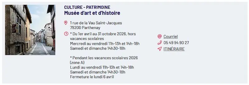 musée parthenay adresse horaires